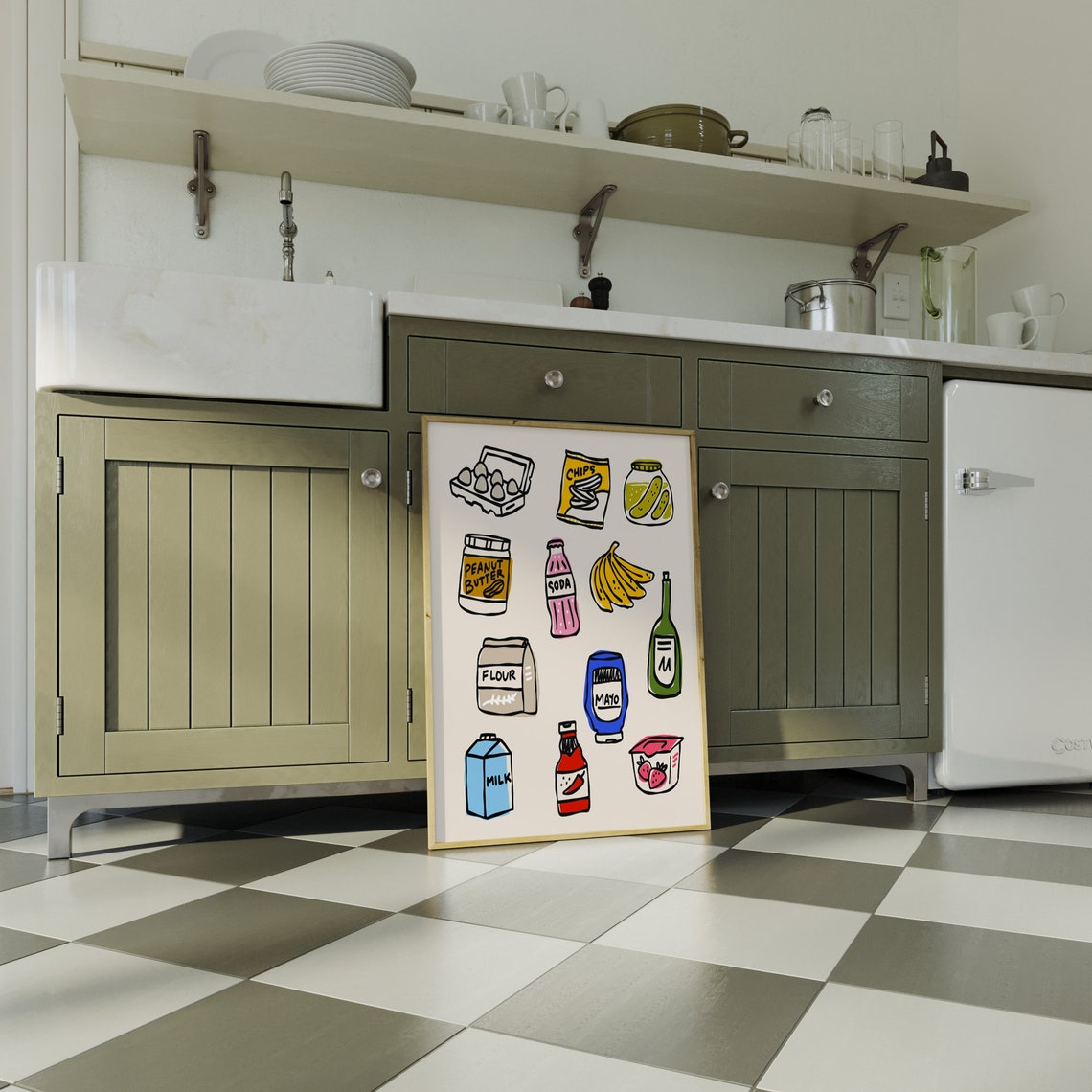 Grocery Doodle Icons Hand Drawn Colorful Kitchen Pantry Art Poster - Image 3