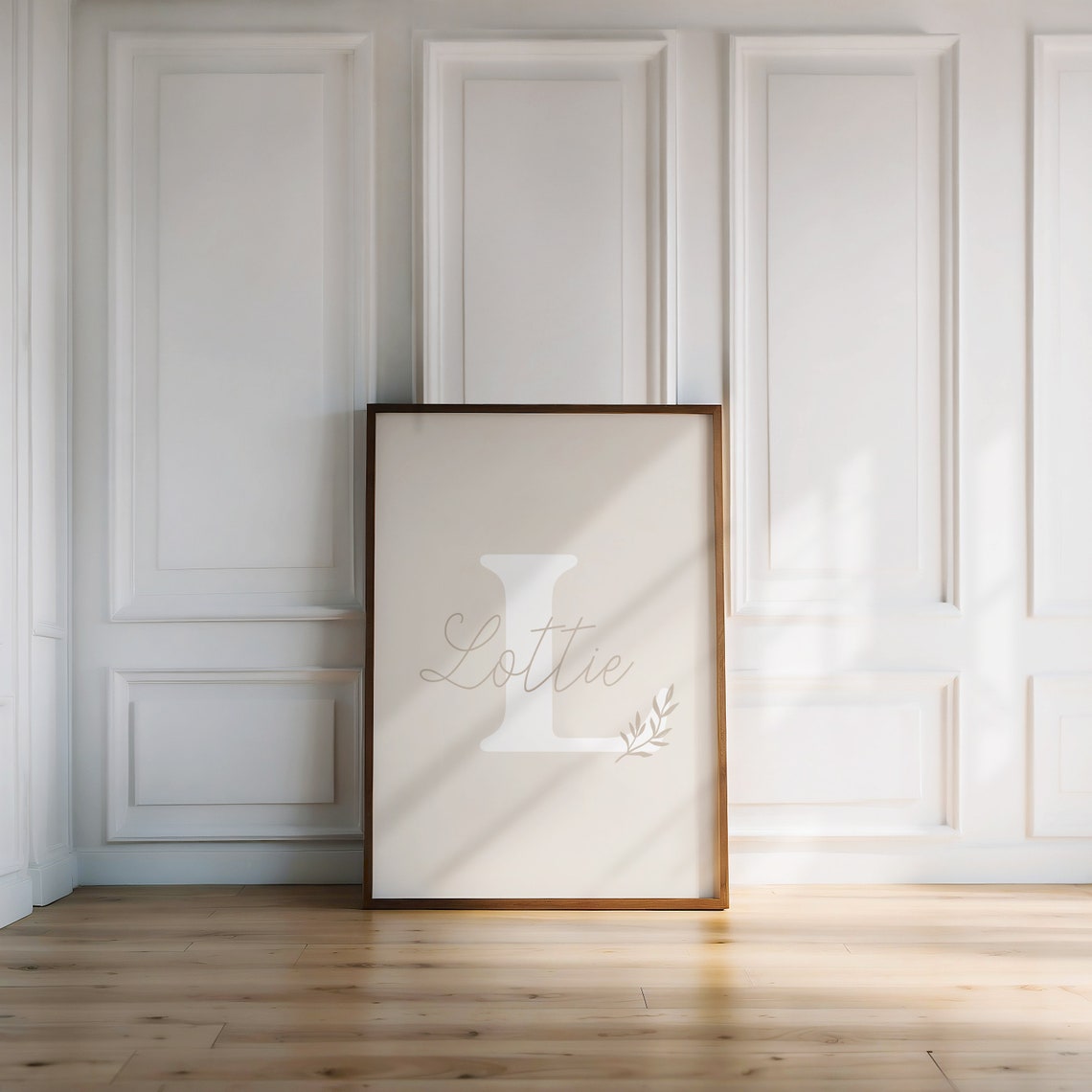 Birdie Custom Initial Name Nursery Print For Beige Baby Rooms - Image 3