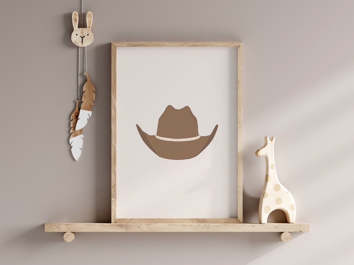 Brown Cowboy Hat Nursery Illustration Western Kids Decor Poster