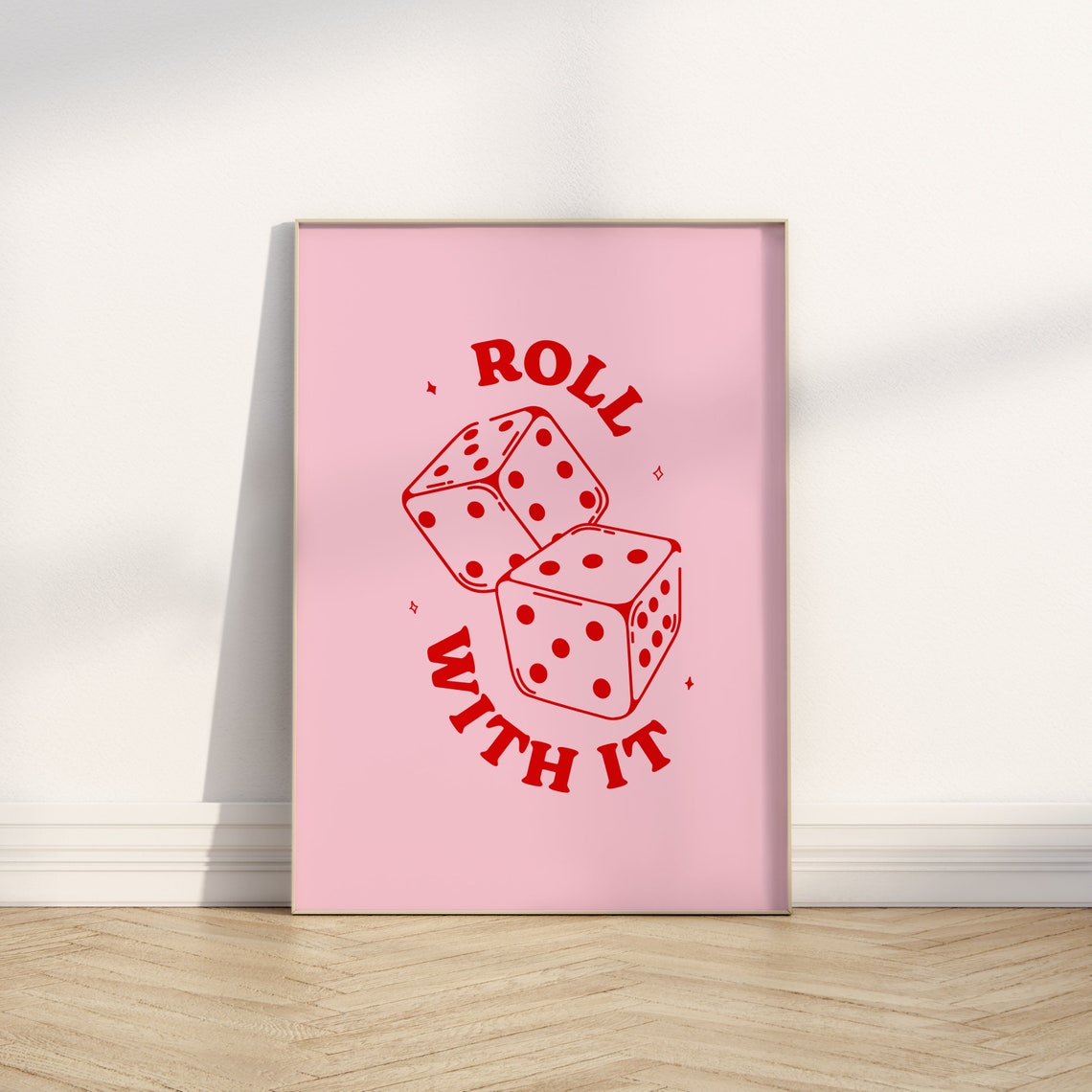 Roll With It Lucky Dice Retro Red Pink Trendy Dorm Room Poster