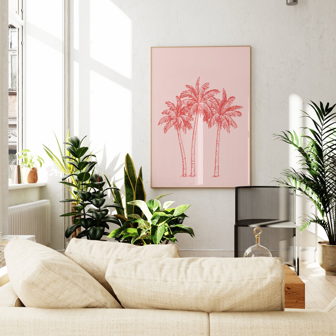 Pink Palm Trees Coral Tropical Illustration Preppy Beach Poster - Image 3