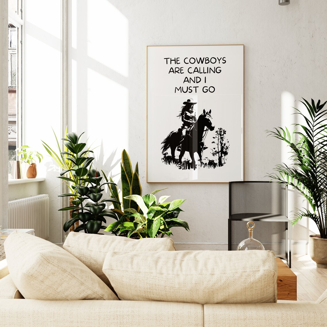 The Cowboys Are Calling and I Must Go Black Silhouette Quote Poster