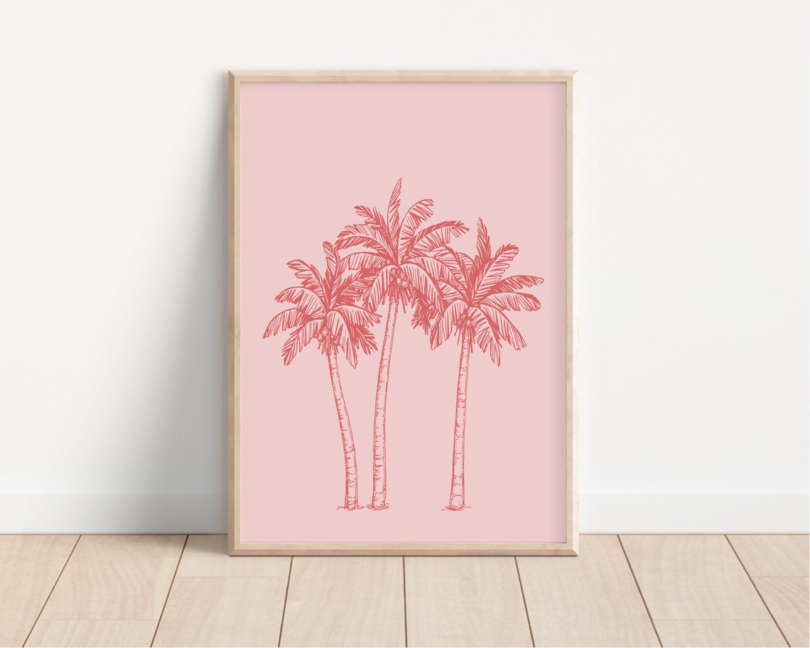 Pink Palm Trees Coral Tropical Illustration Preppy Beach Poster - Image 4