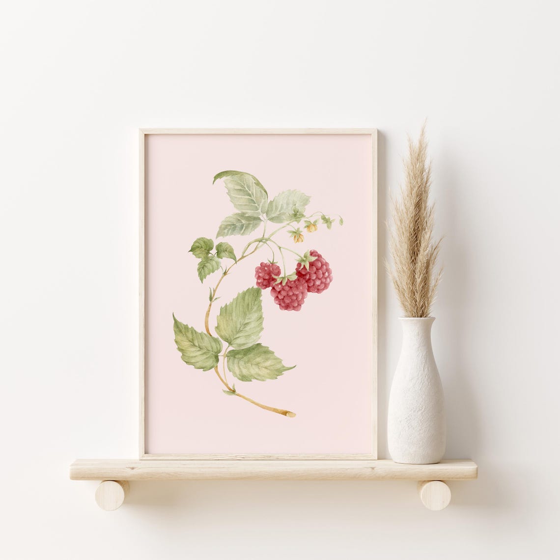 Raspberry Botanical Watercolor Poster Blush Pink Fruit Nursery Art - Image 2