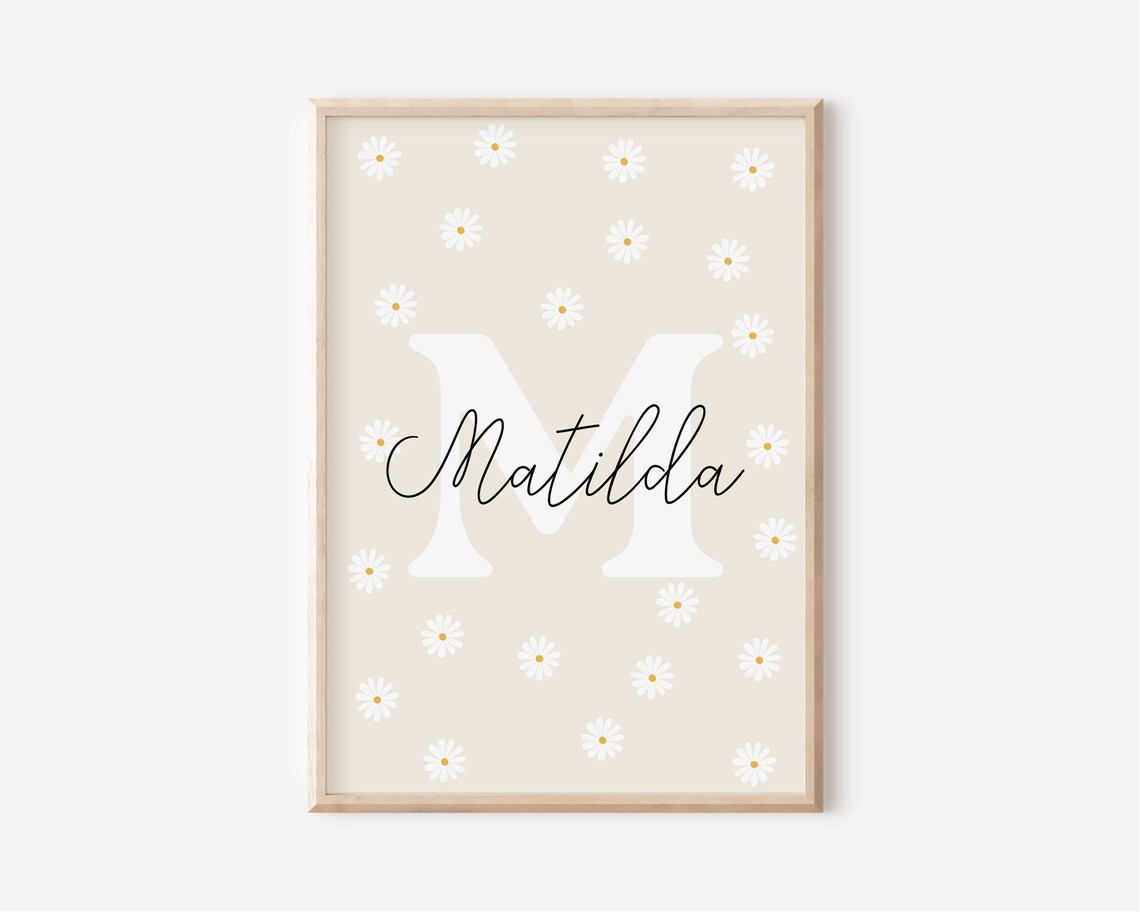 Daisy Print Personalized Nursery Decor Art Print - Image 2