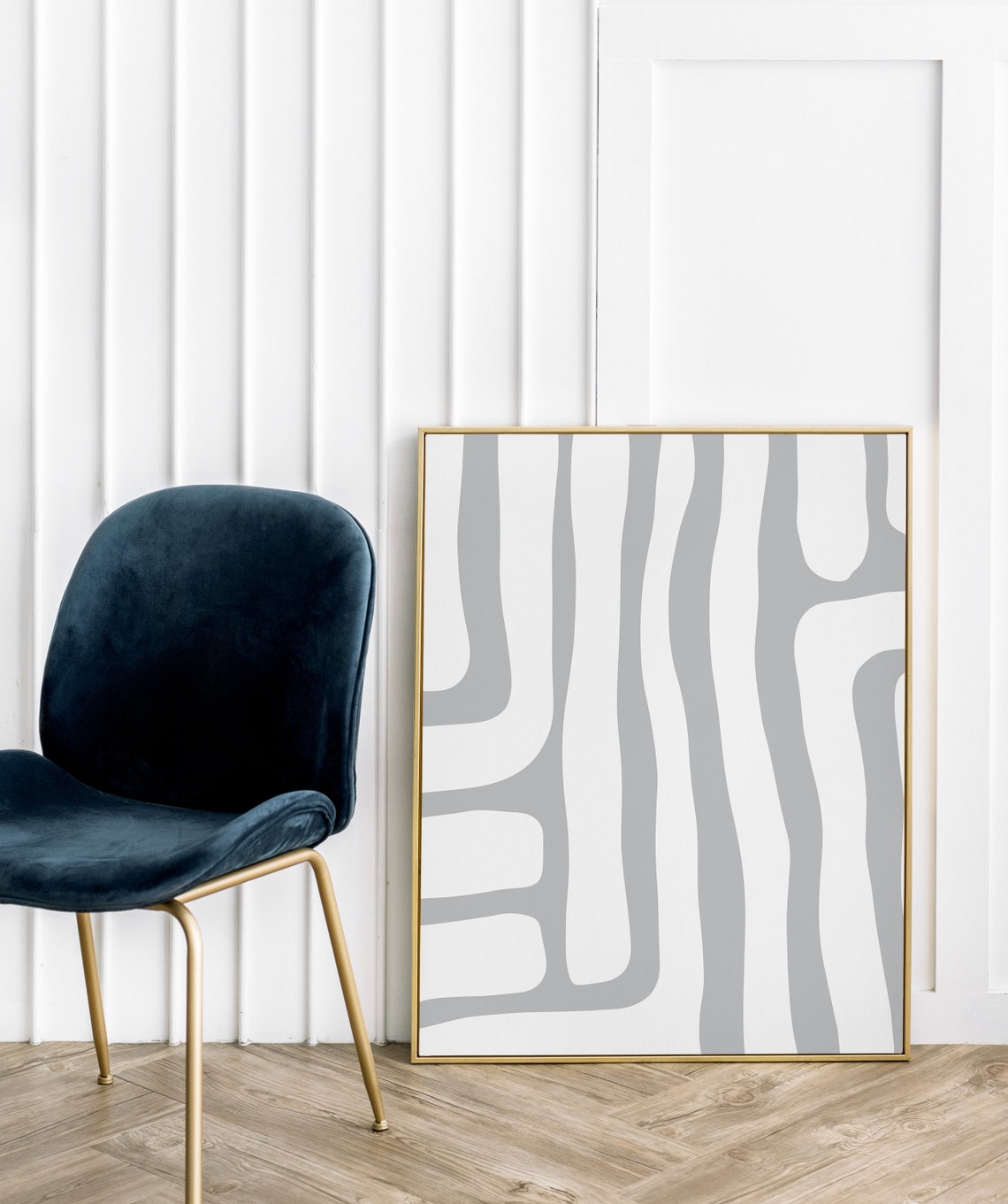 Grey Wavy Vertical Lines Organic Abstract Minimalist Neutral Poster - Image 3