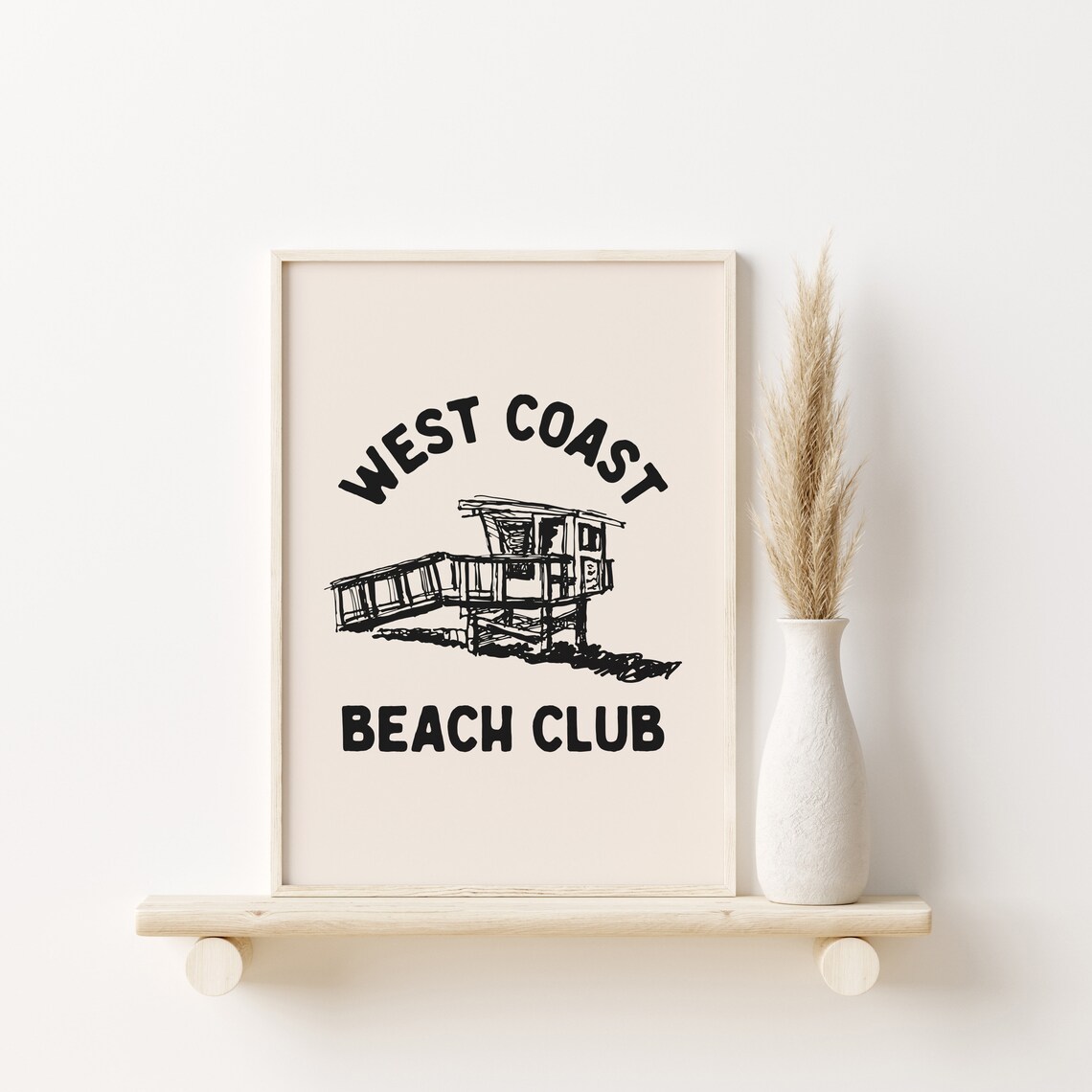West Coast Beach Club Poster Lifeguard Tower Sketch Coastal Art Design - Image 3