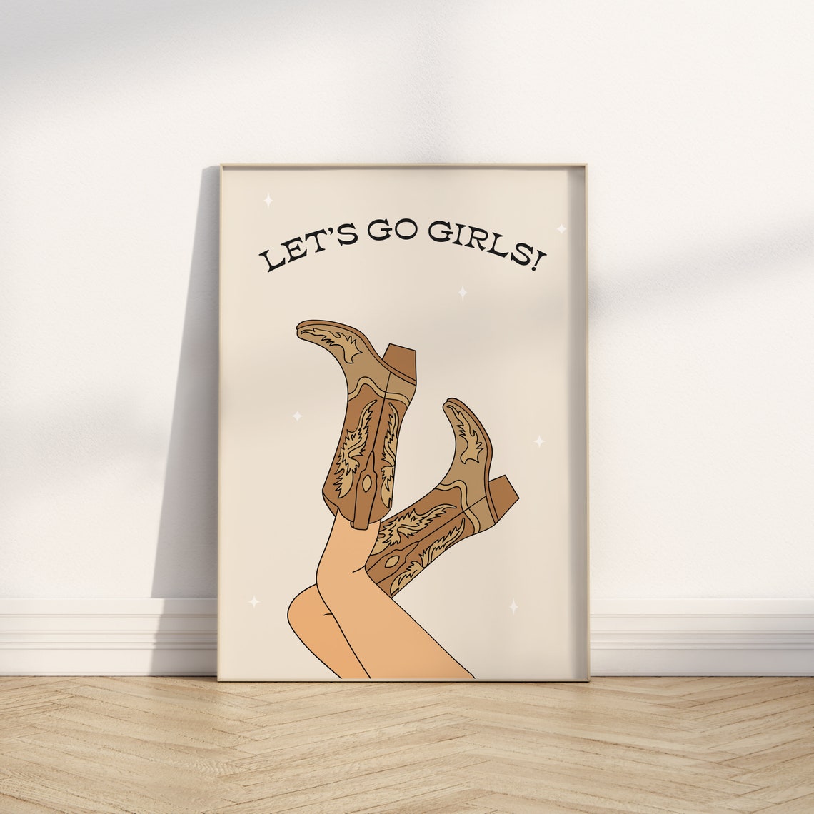 Lets Go Girls Print Cowboy Boots Print Preppy Print Trendy Wall Art Cowgirl Wall Art Beige Wall Art Disco Cowgirl Wall Art - Image 2