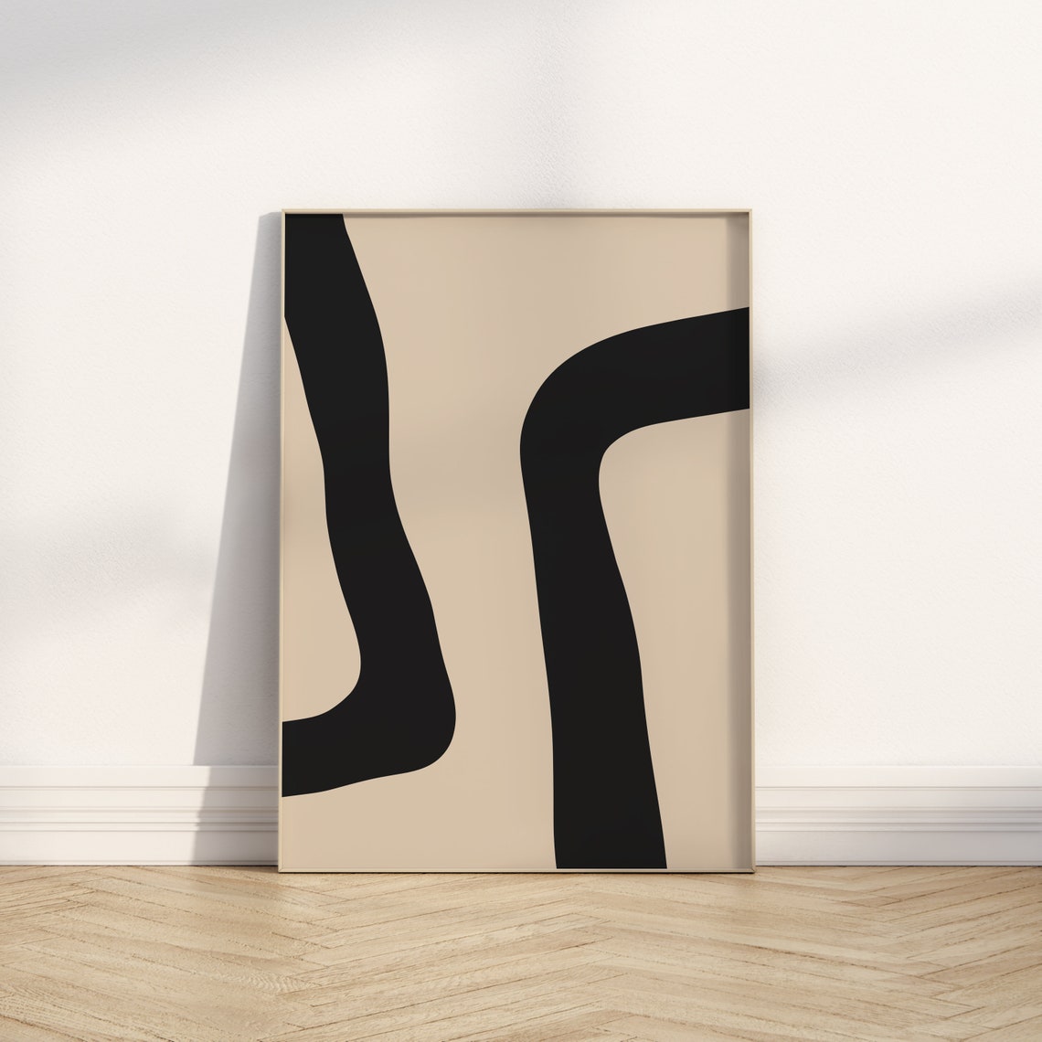 Beige Black Bold Wavy Lines Minimalist Abstract Modern Art Poster - Image 5