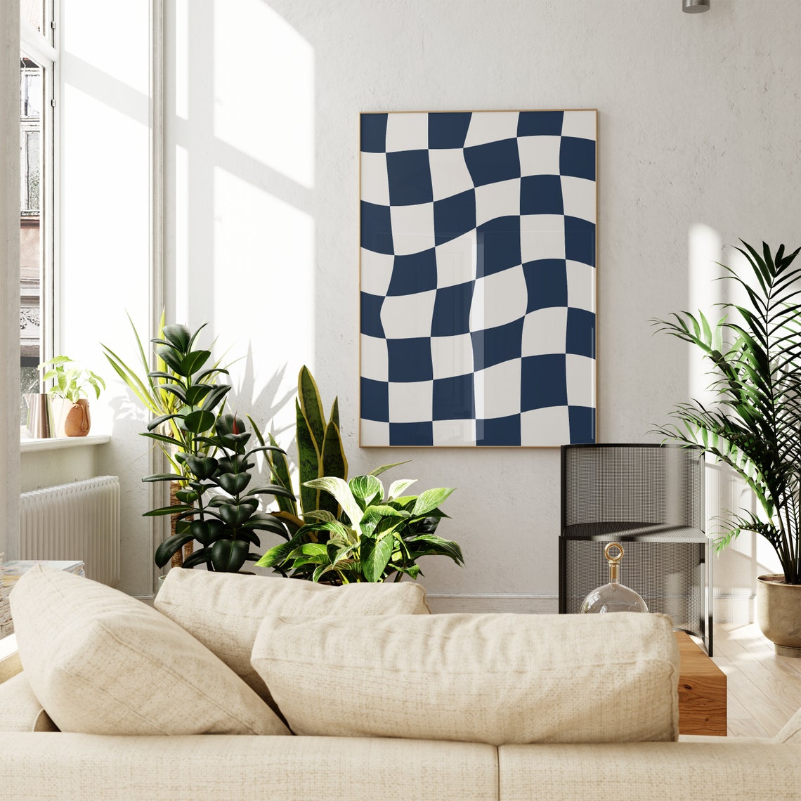 Navy Blue Wavy Checkerboard Trendy Retro Checker Pattern Poster - Image 5