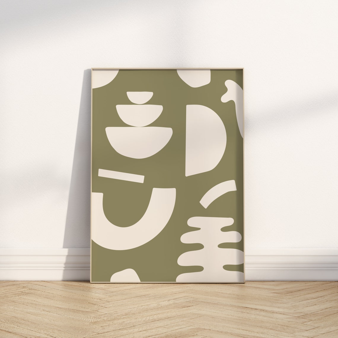 Olive Green Organic Abstract Modern Neutral Living Room Poster - Image 3