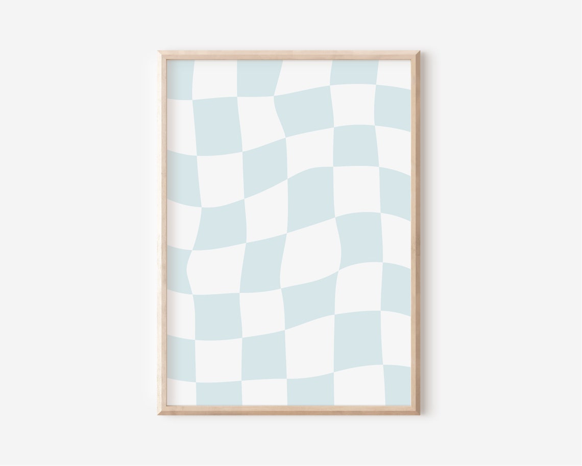 Blue Wavy Checkerboard Trendy Pastel Checkered Dorm Room Poster - Image 3