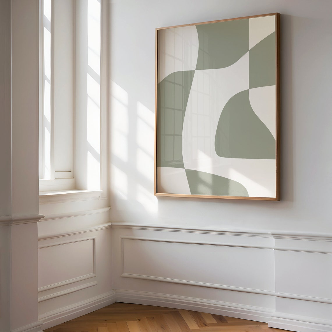 Sage Green Abstract Wavy Shapes Modern Geometric Print Organic Decor - Image 2