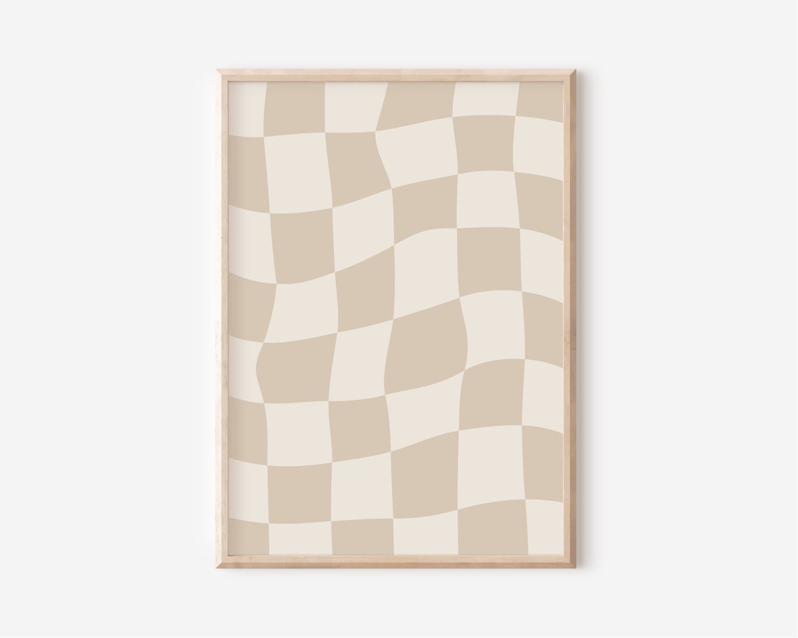 Beige Wavy Checkerboard Trendy Checker Wall Art For Dorm Rooms - Image 2