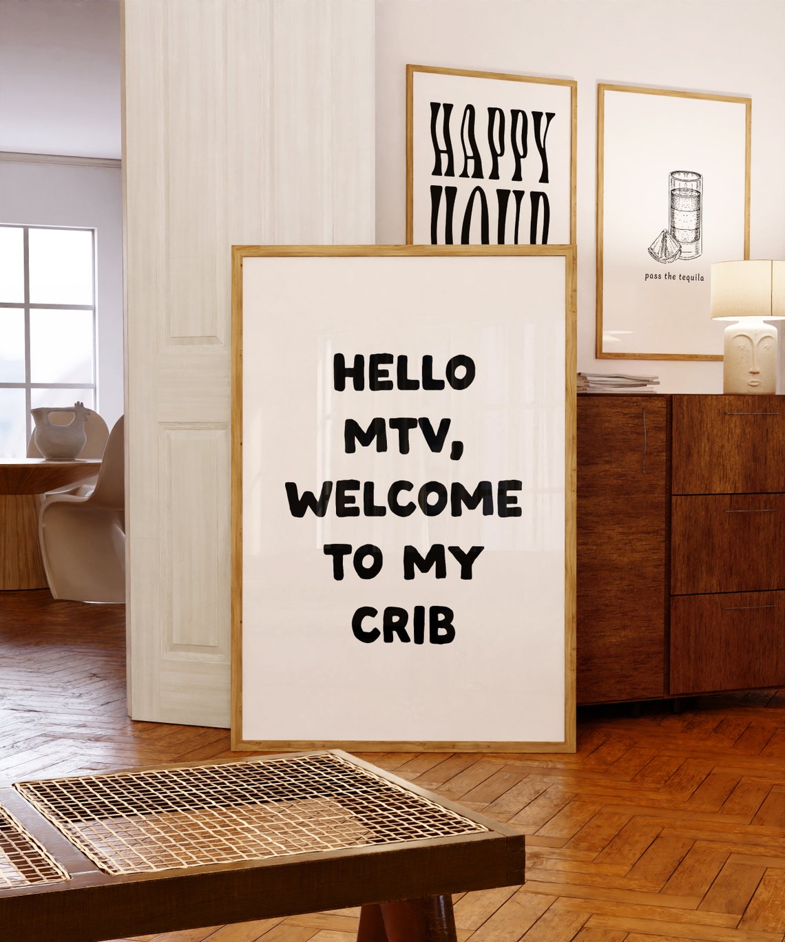 Hello MTV Welcome To My Crib Funny Quote Black Typography Poster