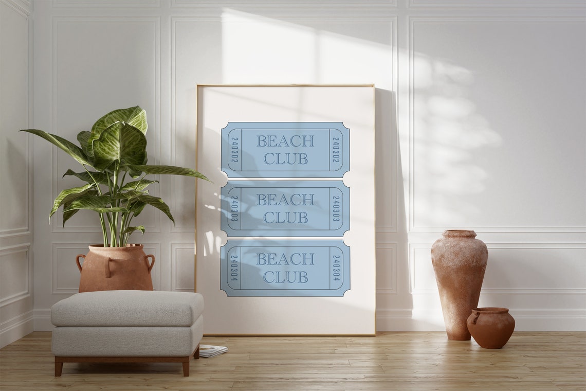 Beach Club Vintage Ticket Stub Light Blue Coastal Retro Decor Poster - Image 3