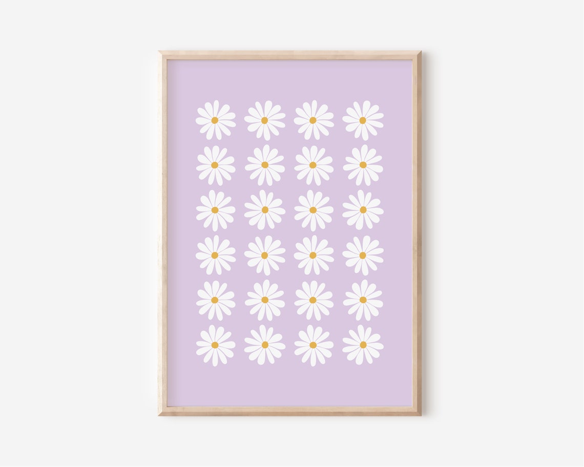 White Daisy Flower Grid Lavender Purple Nursery Boho Decor Poster - Image 4