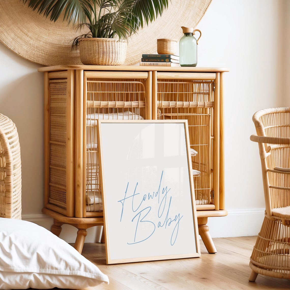 Howdy Baby Blue Script Calligraphy Western Nursery Print Decor - Image 2