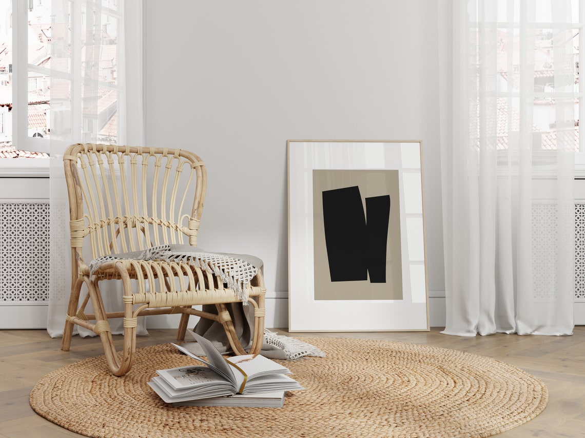 Neutral Black Organic Curves Beige Minimalist Abstract Print - Image 3