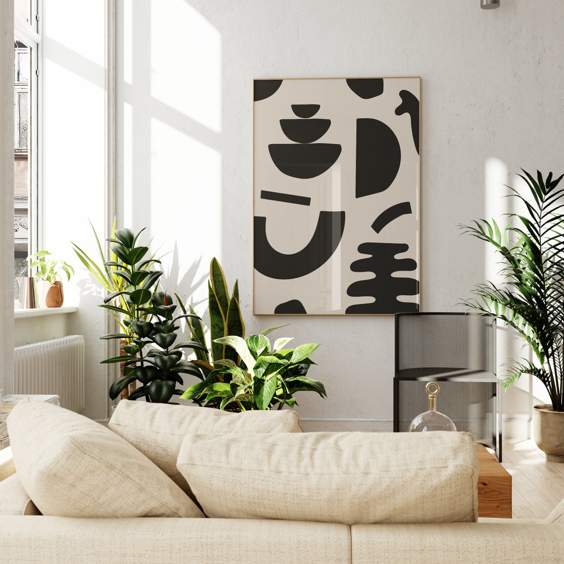 Beige Black Bold Abstract Organic Shapes Modern Statement Art Print - Image 4