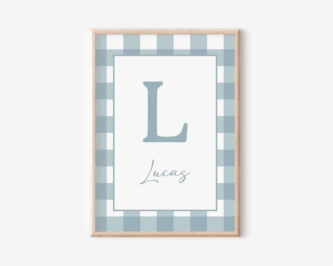 George Blue Gingham Custom Name Nursery Print For Boys Rooms - Image 2