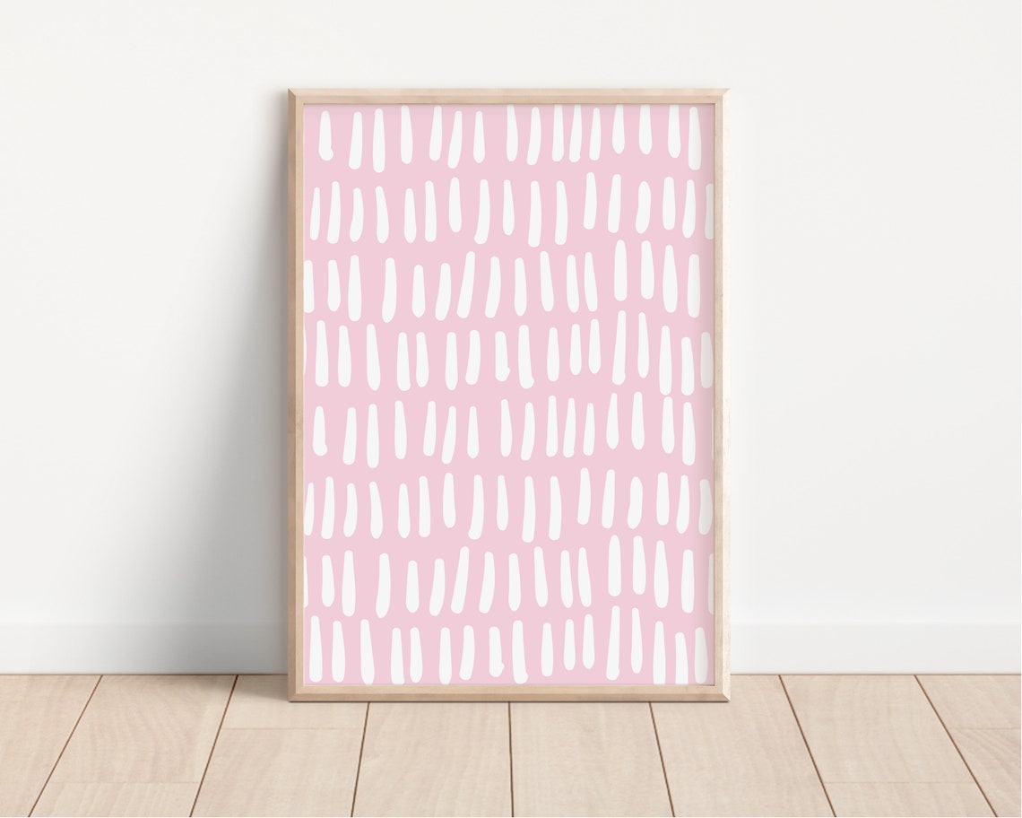 Pink White Dash Pattern Playful Minimalist Nursery Girls Room Poster - Image 4