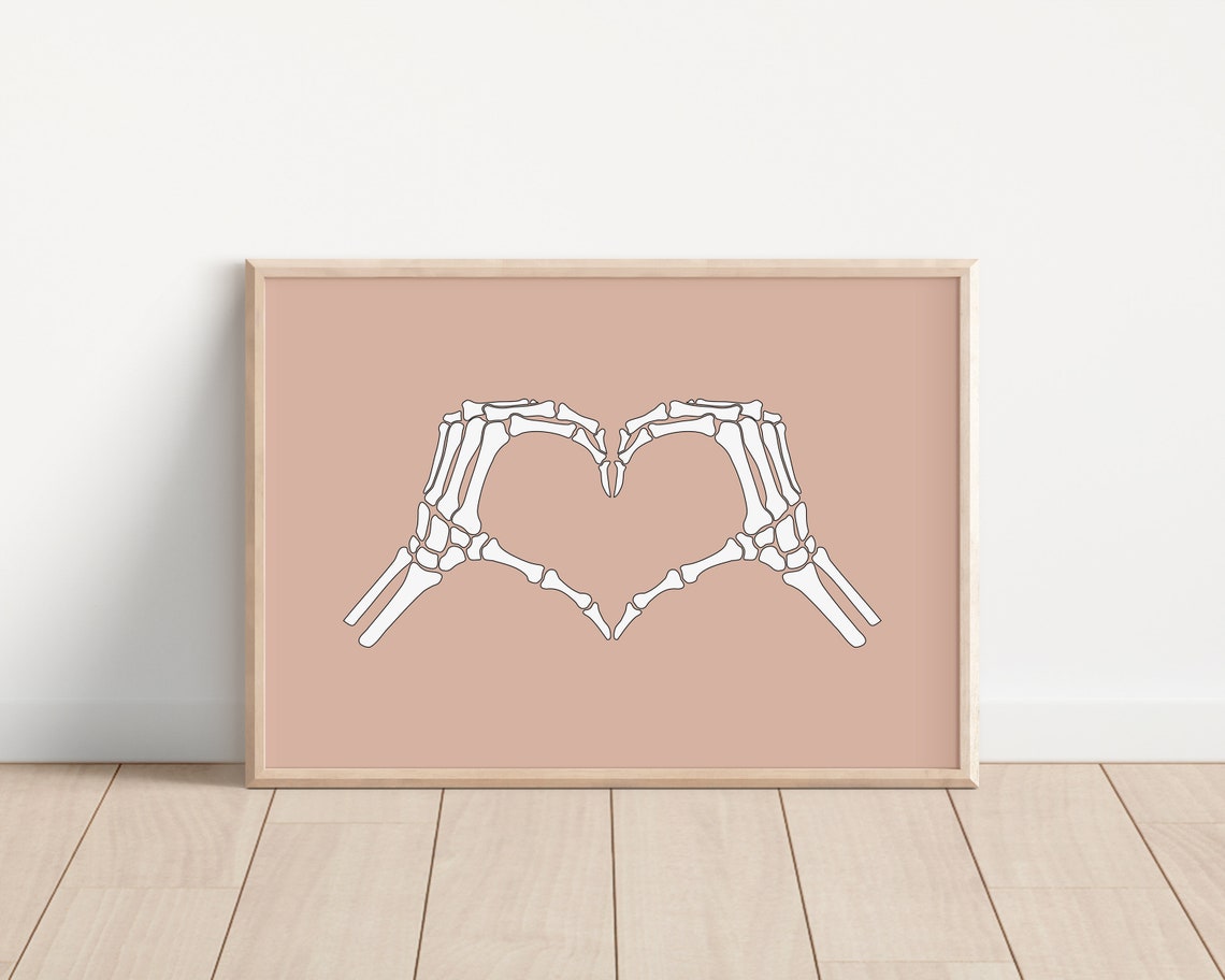Skeleton Hands Heart White on Dusty Rose Spooky Halloween Poster - Image 6