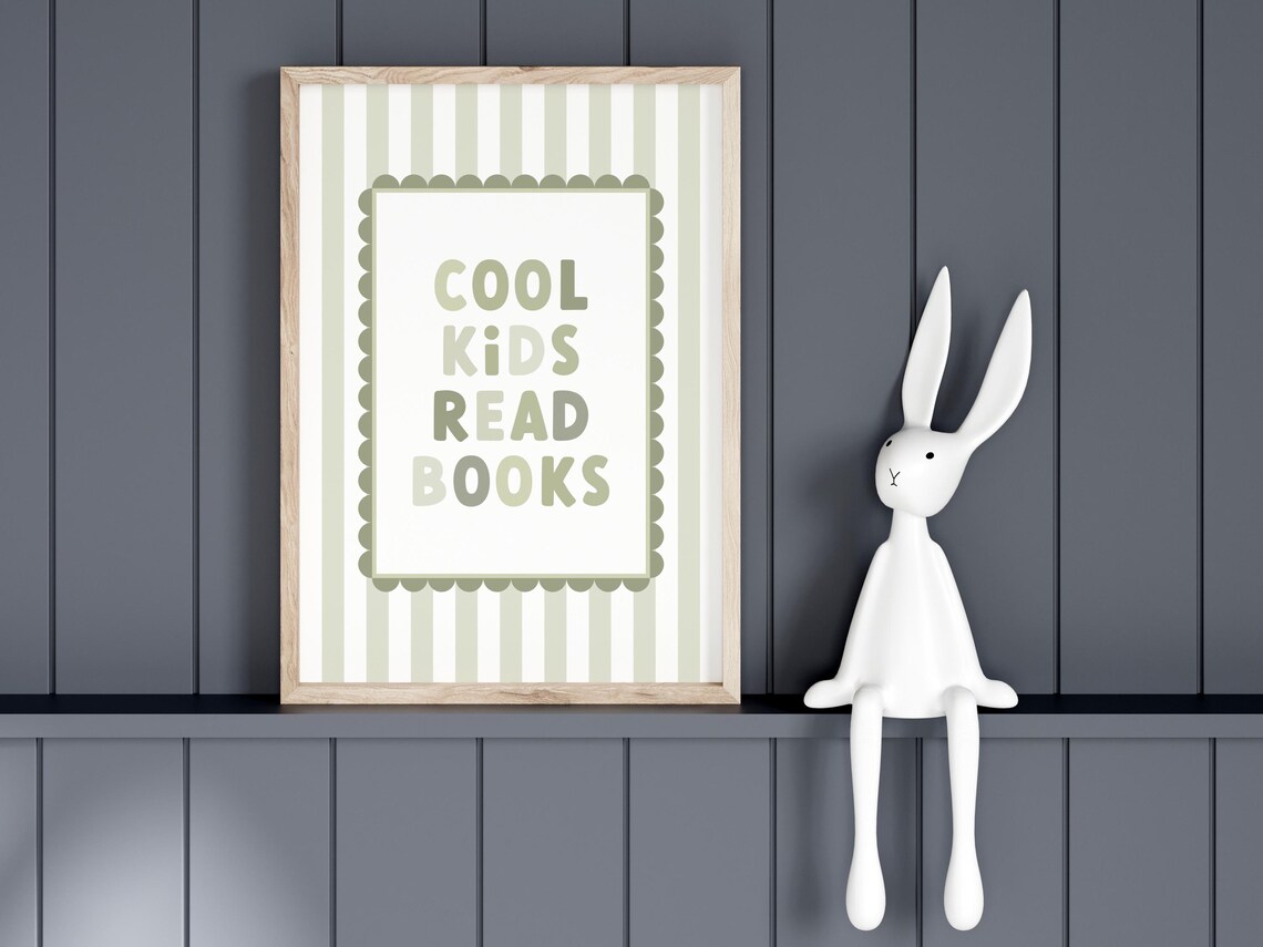 Cool Kids Read Books Sage Green Art Print - Image 3