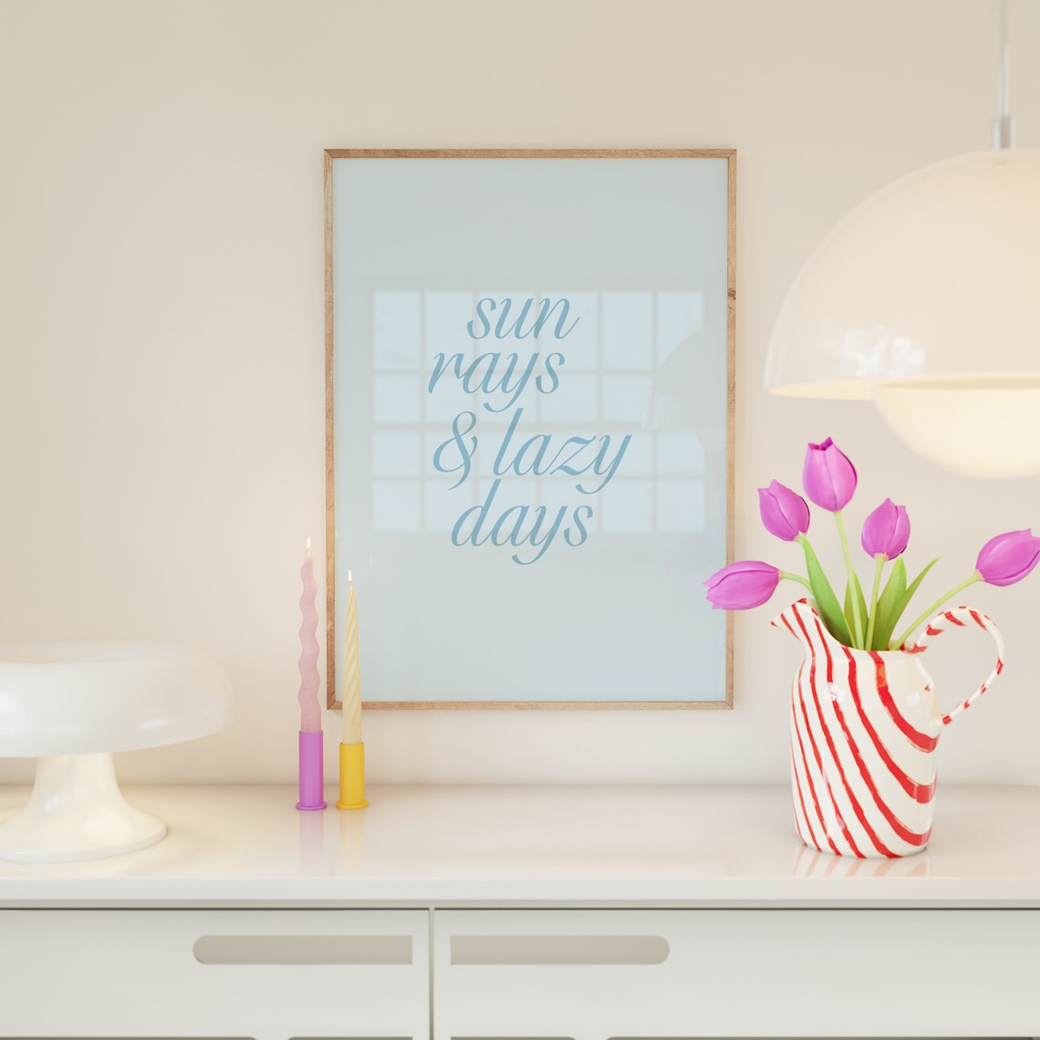 Sun Rays and Lazy Days Script Light Blue Summer Print Decor Bright