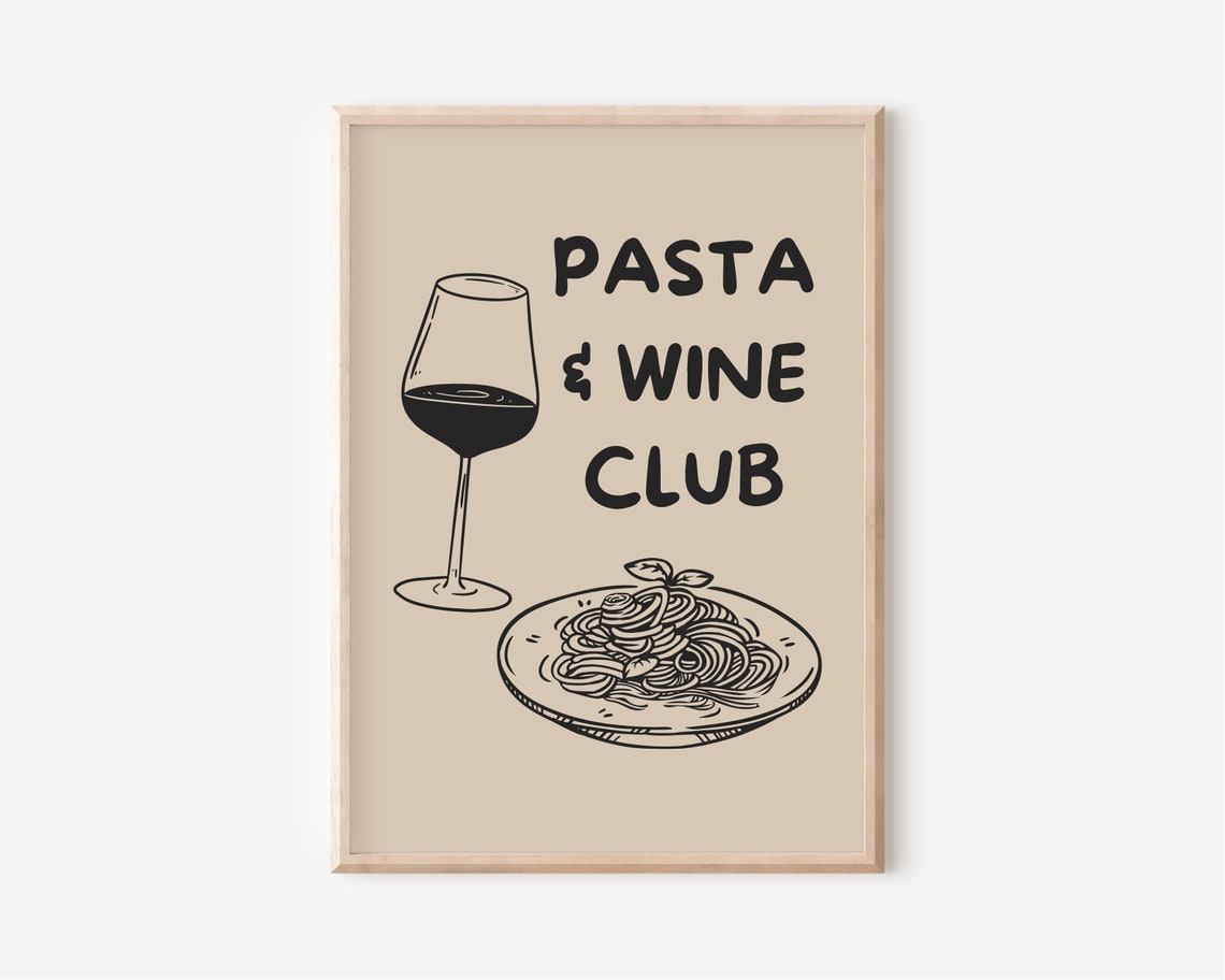 Pasta And Wine Club Funny Italian Kitchen Dining Wall Poster - Image 2