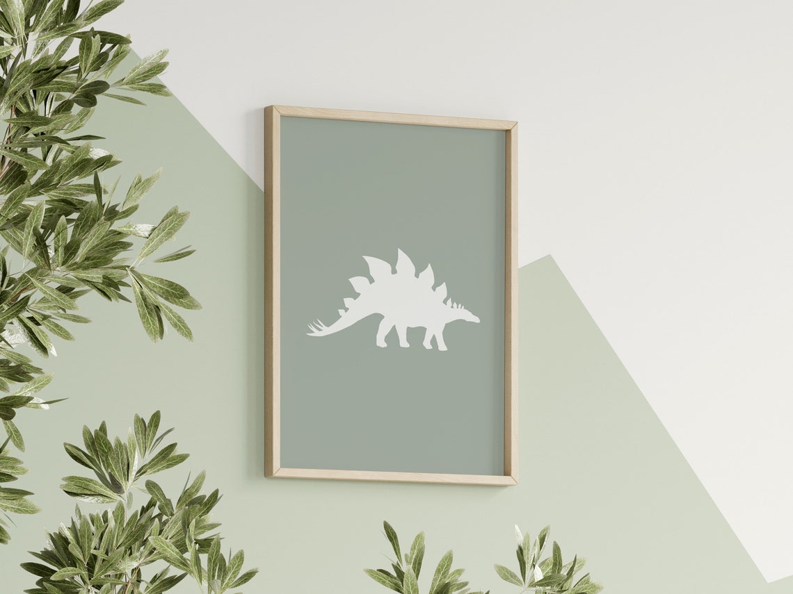 Stegosaurus Silhouette Sage Green Dino Nursery Poster For Boys - Image 4