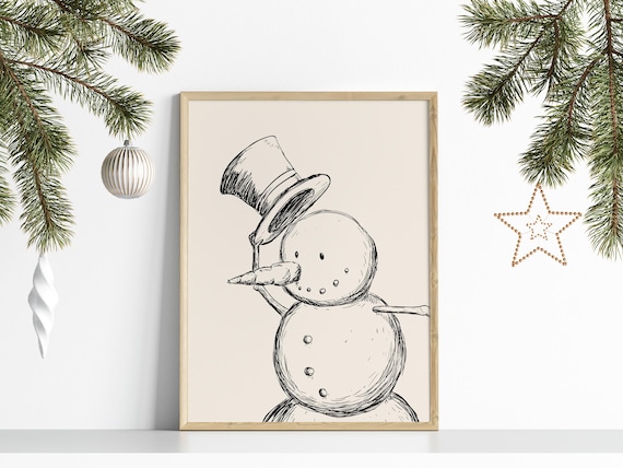 Snowman Print, Neutral Christmas Wall Art
