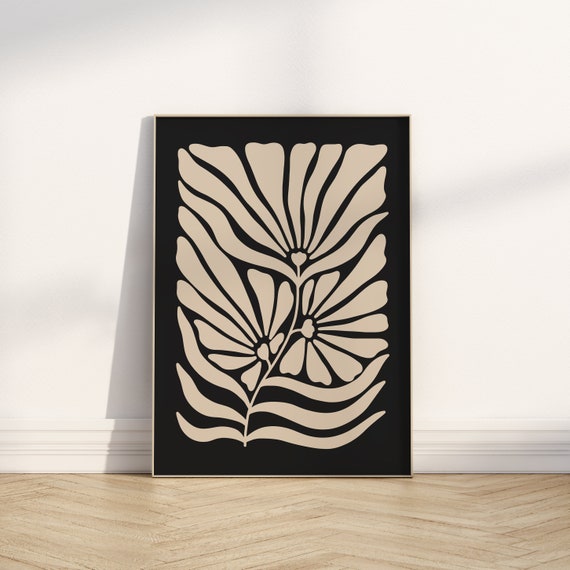 Beige Black Botanical Abstract Print Organic Minimalist Art Moody Botanical Art Neutral Print Japandi Wall Art Wall Art