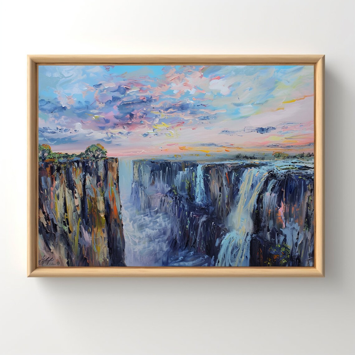 Victoria Falls Sunset Pastel Impressionist Waterfall Oil Painting Poster