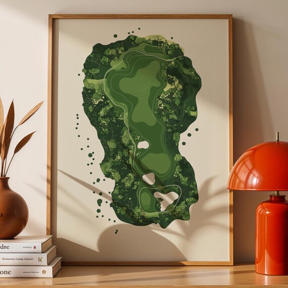 Minimalist Golf Course Map Topographic Green Fairway Art Poster