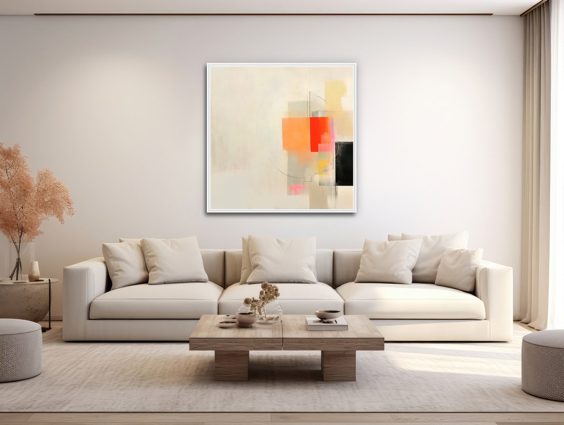 Abstract Minimal Wall Art Large Abstract Painting Framed Print Modern Expressionist Beige Red Black Minimal Magic 2 - Image 3