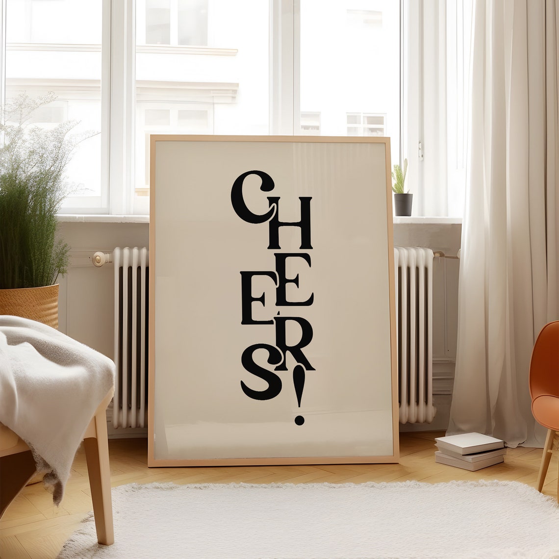 Cheers Black Retro Serif Typography Cream Background Wall Print - Image 3