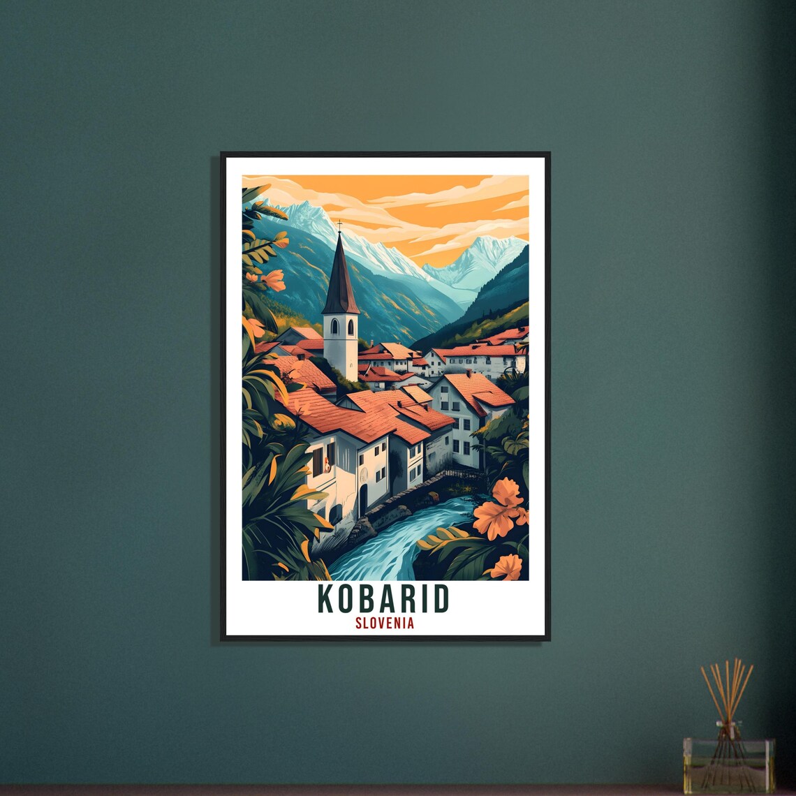 Kobarid Slovenia Village Church Riverside Vintage Travel Poster - Image 3