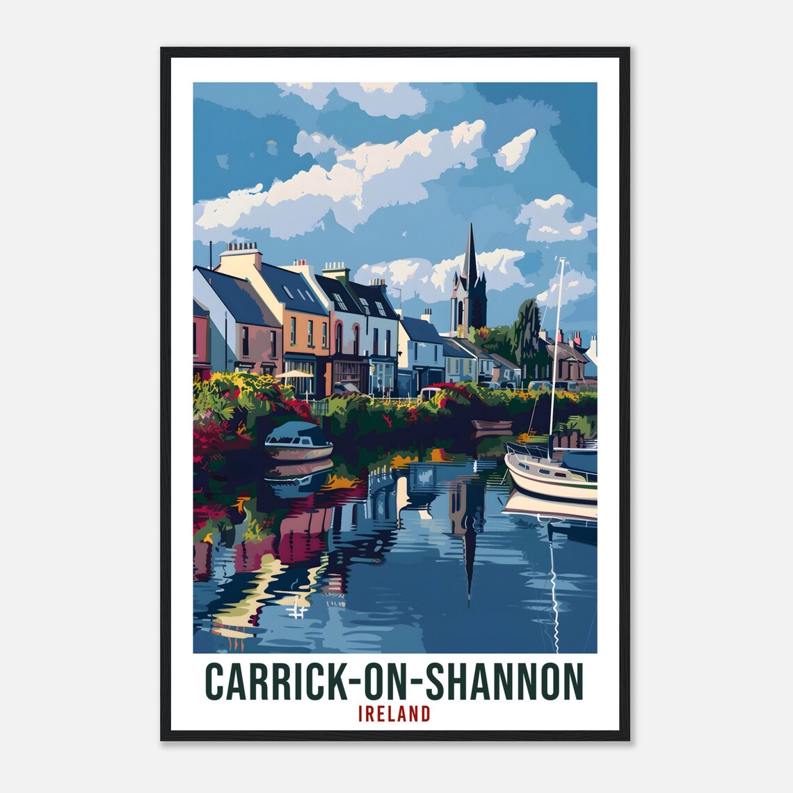 Carrick On Shannon Canal Boats Riverside Church Ireland Travel Poster - Image 4