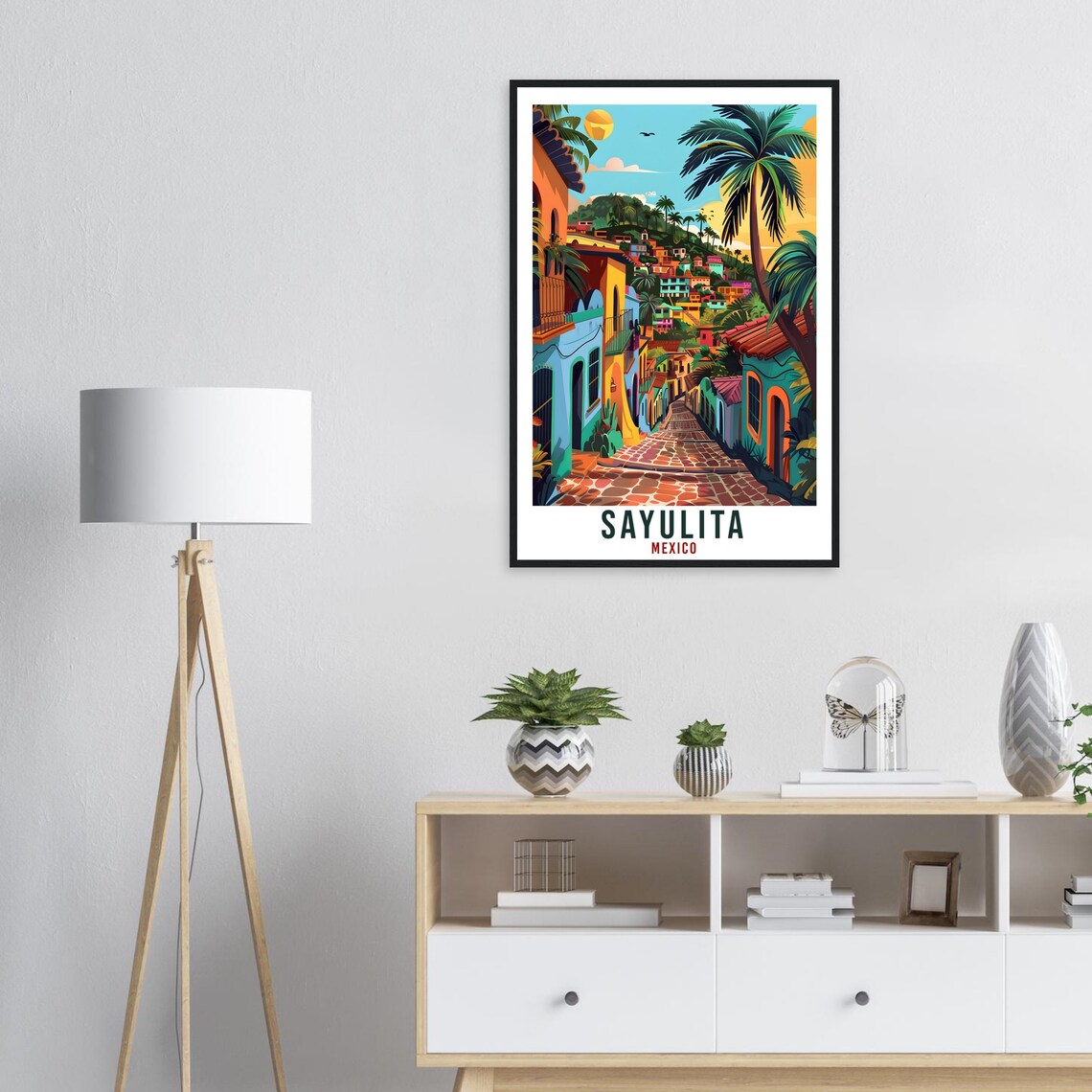 Sayulita Mexico Sunny Colorful Street Palms Village Travel Poster - Image 2
