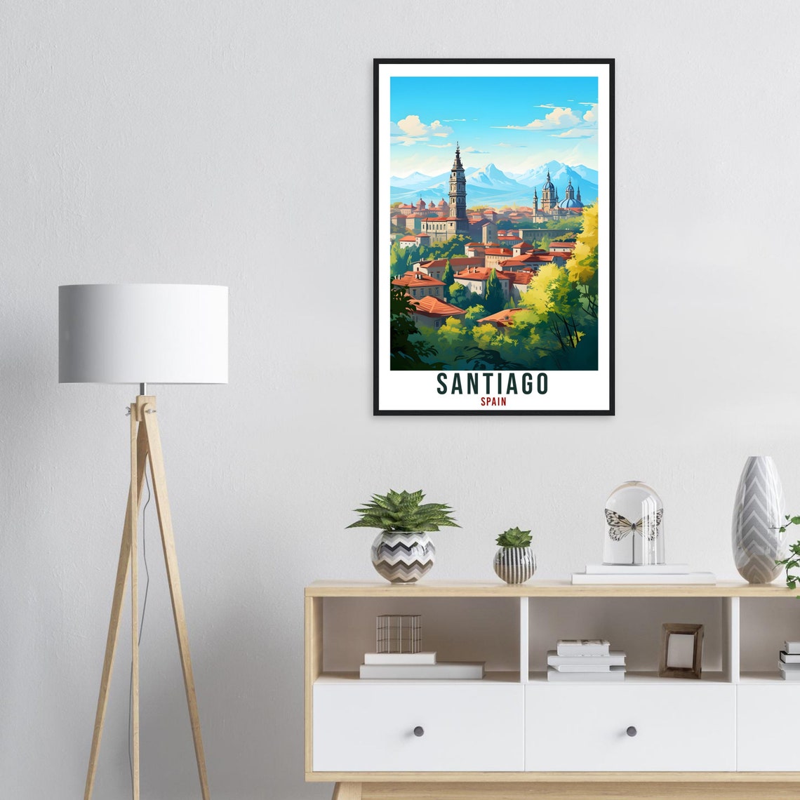 Santiago Spain Historic Cathedral Cityscape Vintage Travel Poster - Image 2
