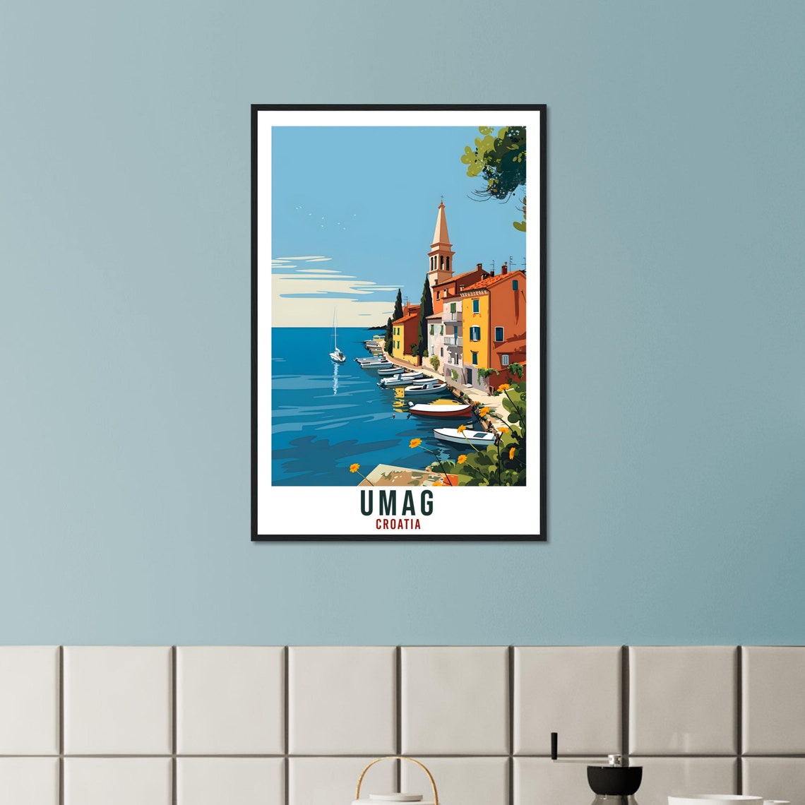 Umag Croatia Waterfront Promenade White Boats Retro Travel Poster - Image 3