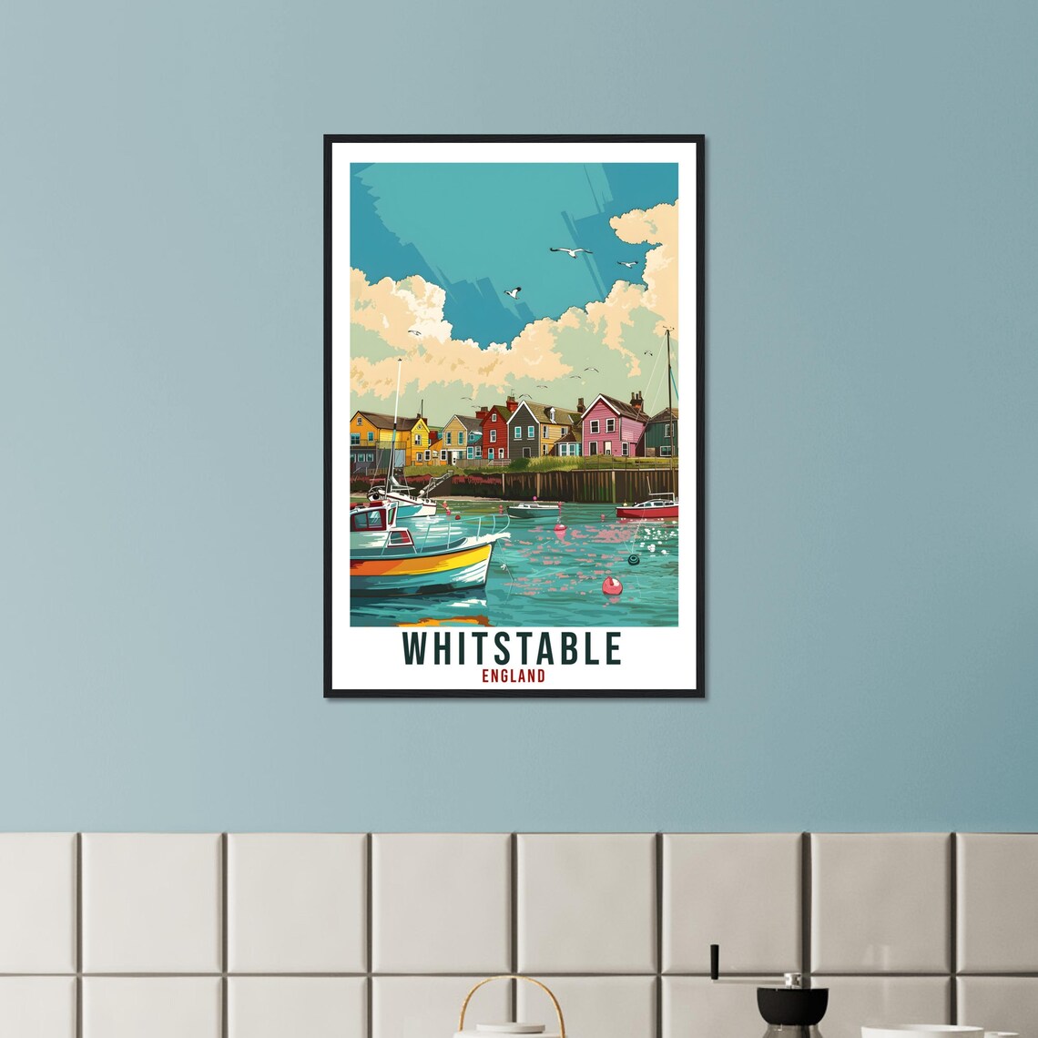 Whitstable England Harbor Boats Colorful Seaside Travel Poster - Image 3