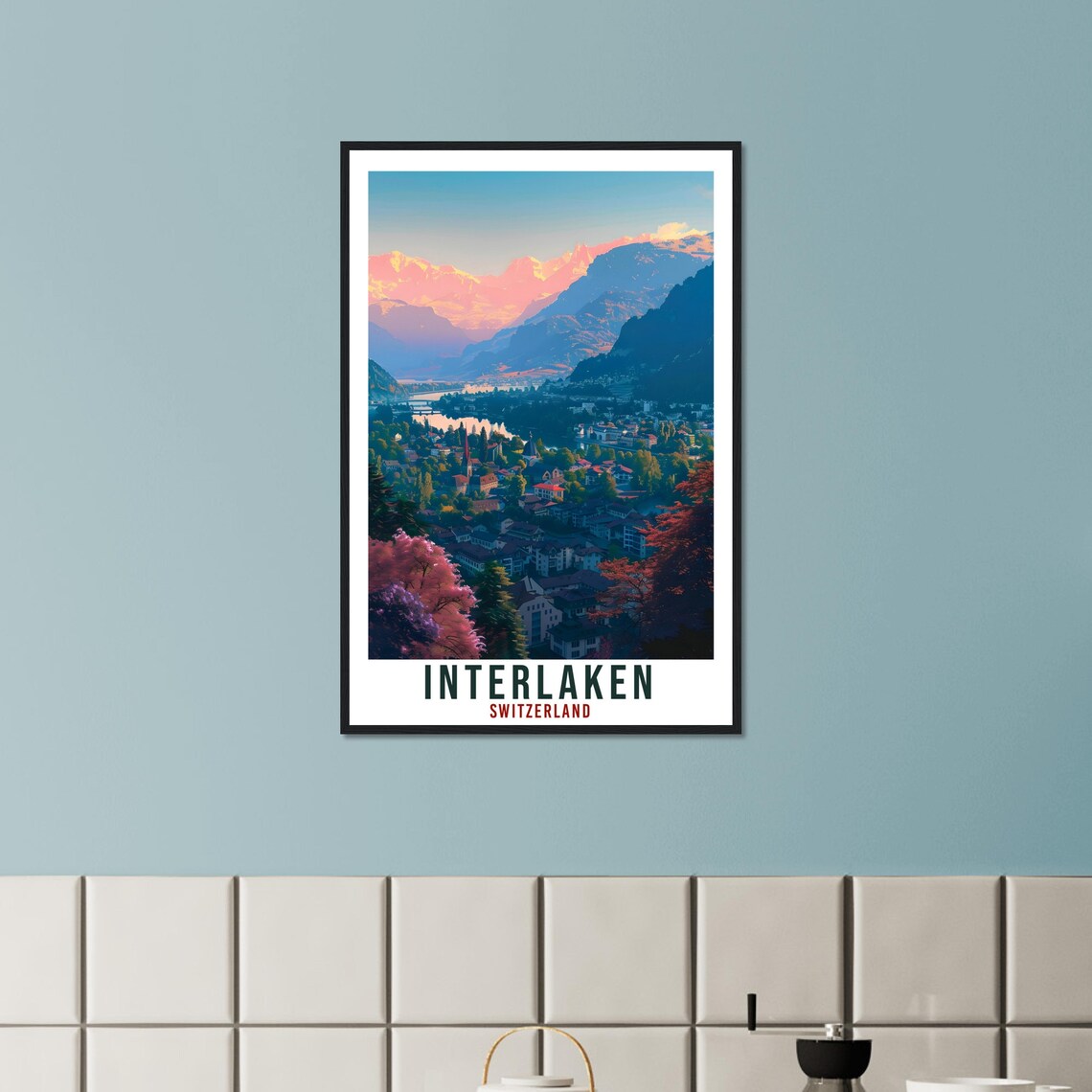 Interlaken Switzerland Alpine Town Valley Vintage Travel Poster - Image 3