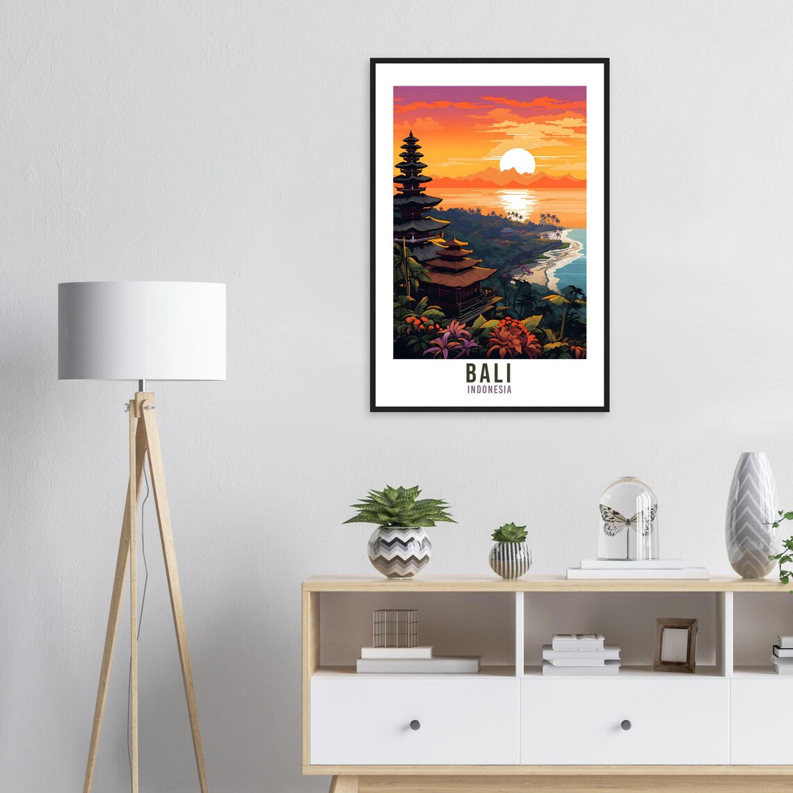 Bali Indonesia Temple Sunset Ocean Coast Vintage Travel Poster Art - Image 2