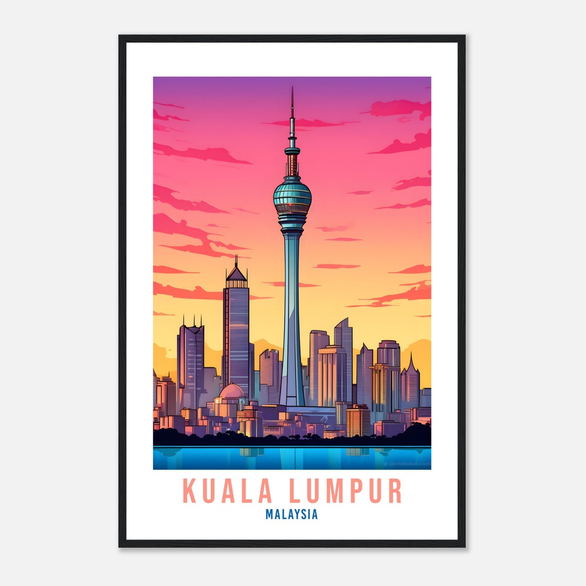Kuala Lumpur Malaysia Iconic Tower Pink Sunset Skyline Poster - Image 4