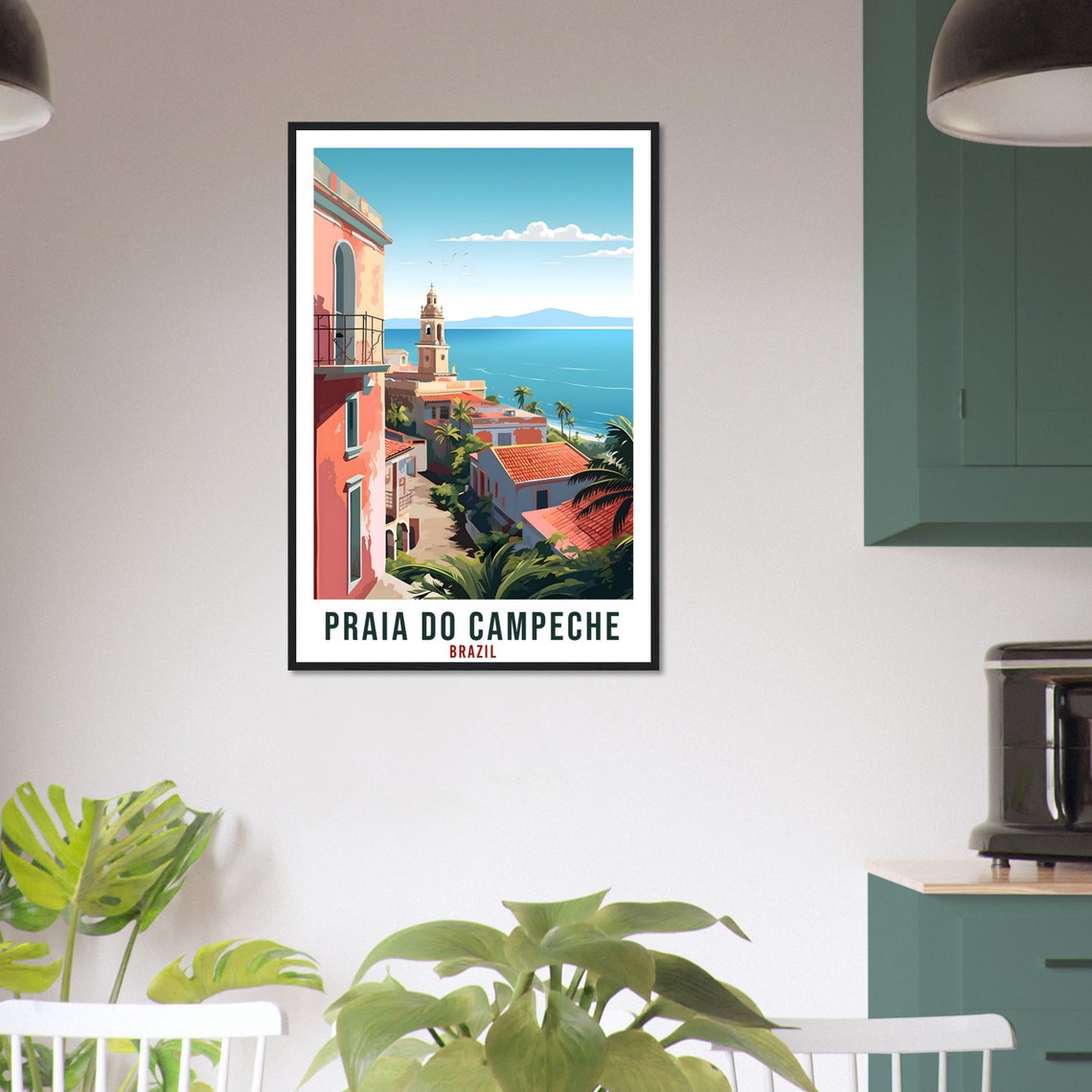 Praia do Campeche Brazil Seaside Village Church Tower Poster - Image 4