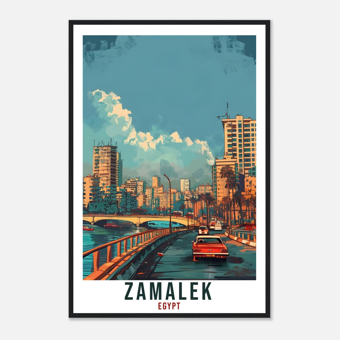 Zamalek Egypt City Bridge Sunset Vintage Urban Travel Poster - Image 4