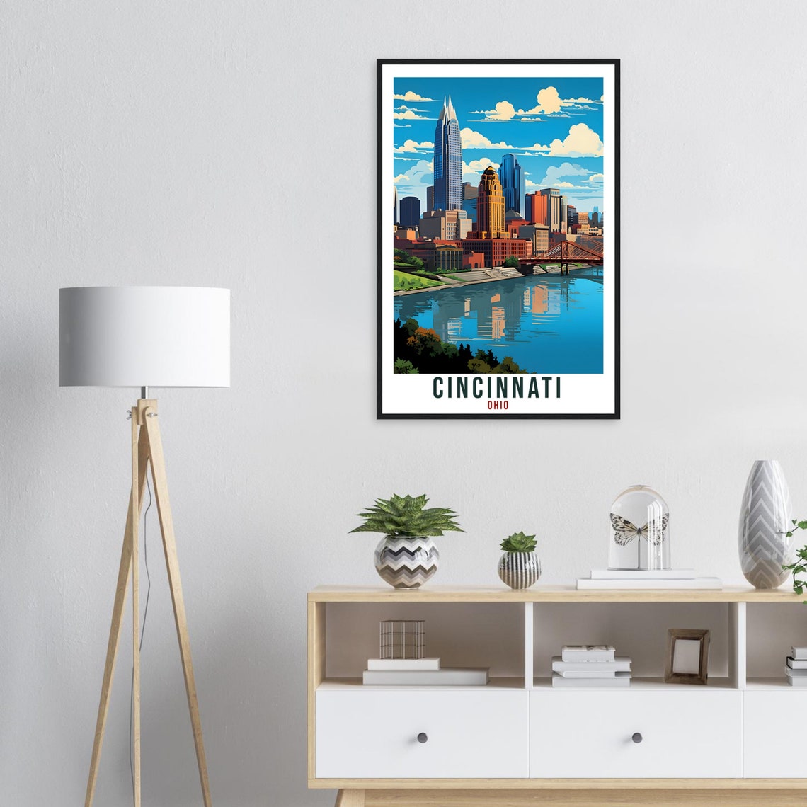 Cincinnati Ohio Skyline Riverfront Queen City Retro Travel Poster - Image 3