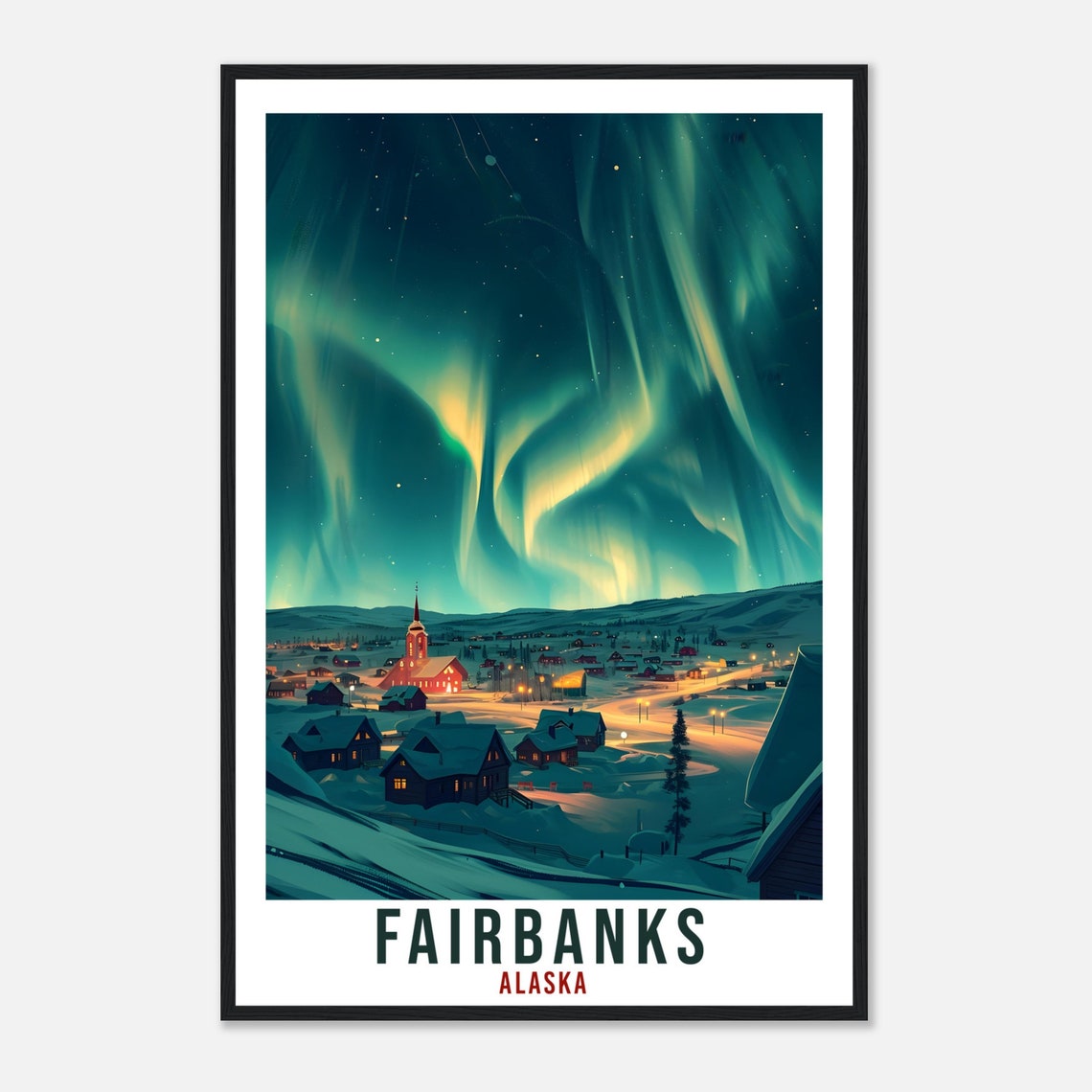 Fairbanks Travel Print Alaska Northern Lights Wall Art Wall Hanging Travel Gift Fairbanks Travel Poster Alaska Landscape Artwork Art Lover - Image 4